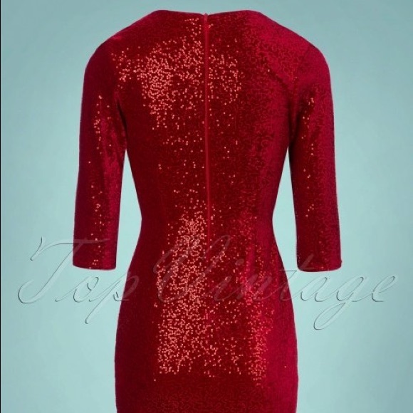 Top Vintage red velvet sequin wiggle dress NWT - Picture 2 of 9